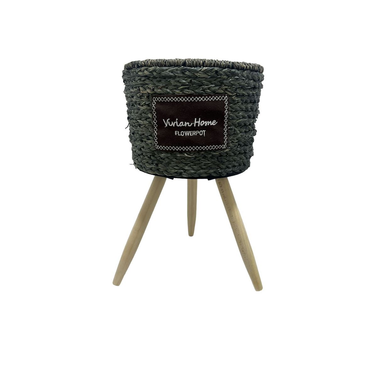 OEM - Macetero Tejido Blanco Y Negro Porta Maceta Rustico 43cm