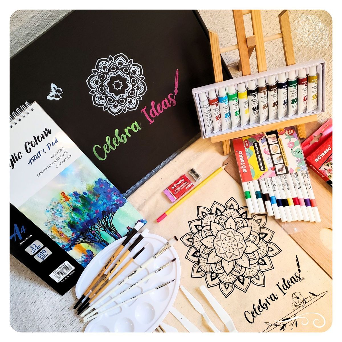CELEBRA IDEAS - Set de Arte pinturas Acrílicas Kit con marcadores 44 pcs.