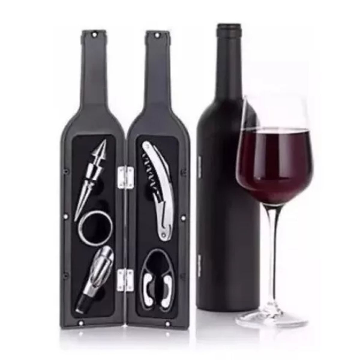 GENERICO - Set Kit 5 Pcs Sacacorcho Descorchador + Estuche Botella.