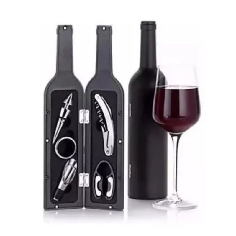 GENERICO - Set Kit 5 Pcs Sacacorcho Descorchador + Estuche Botella.