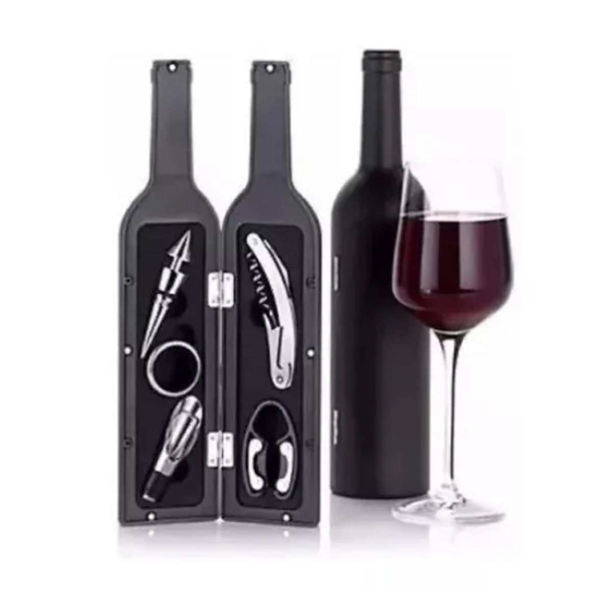 GENERICO - Set Kit 5 Pcs Sacacorcho Descorchador + Estuche Botella.