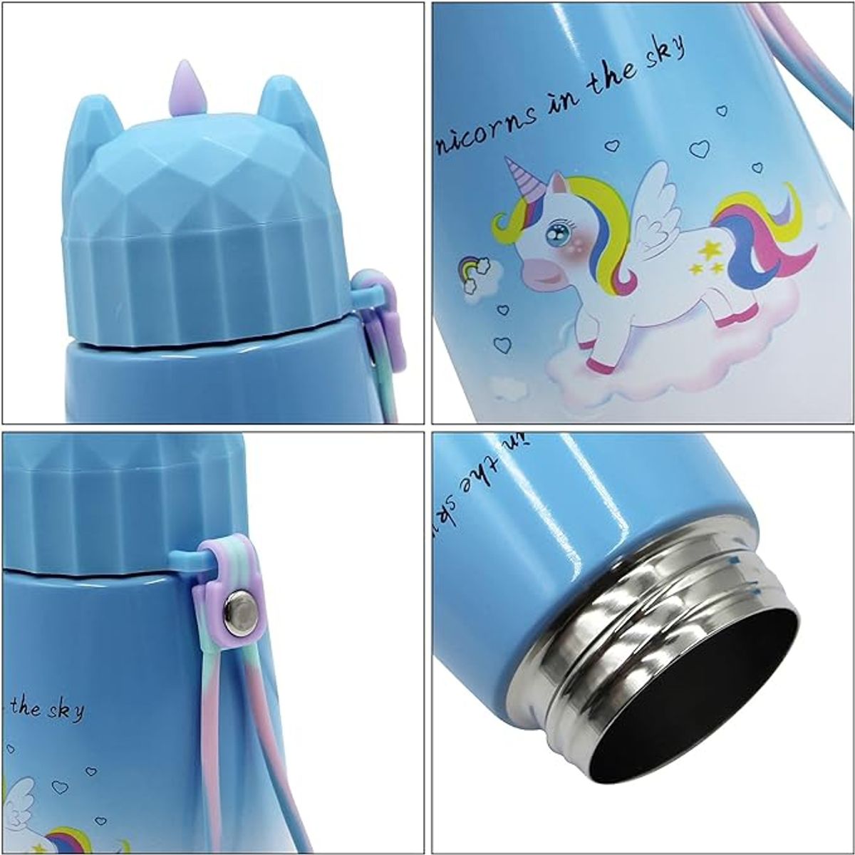 DEFENSOR FOREVER - Termo De Acero Inoxidable Diseño Unicornio 320ml Celeste