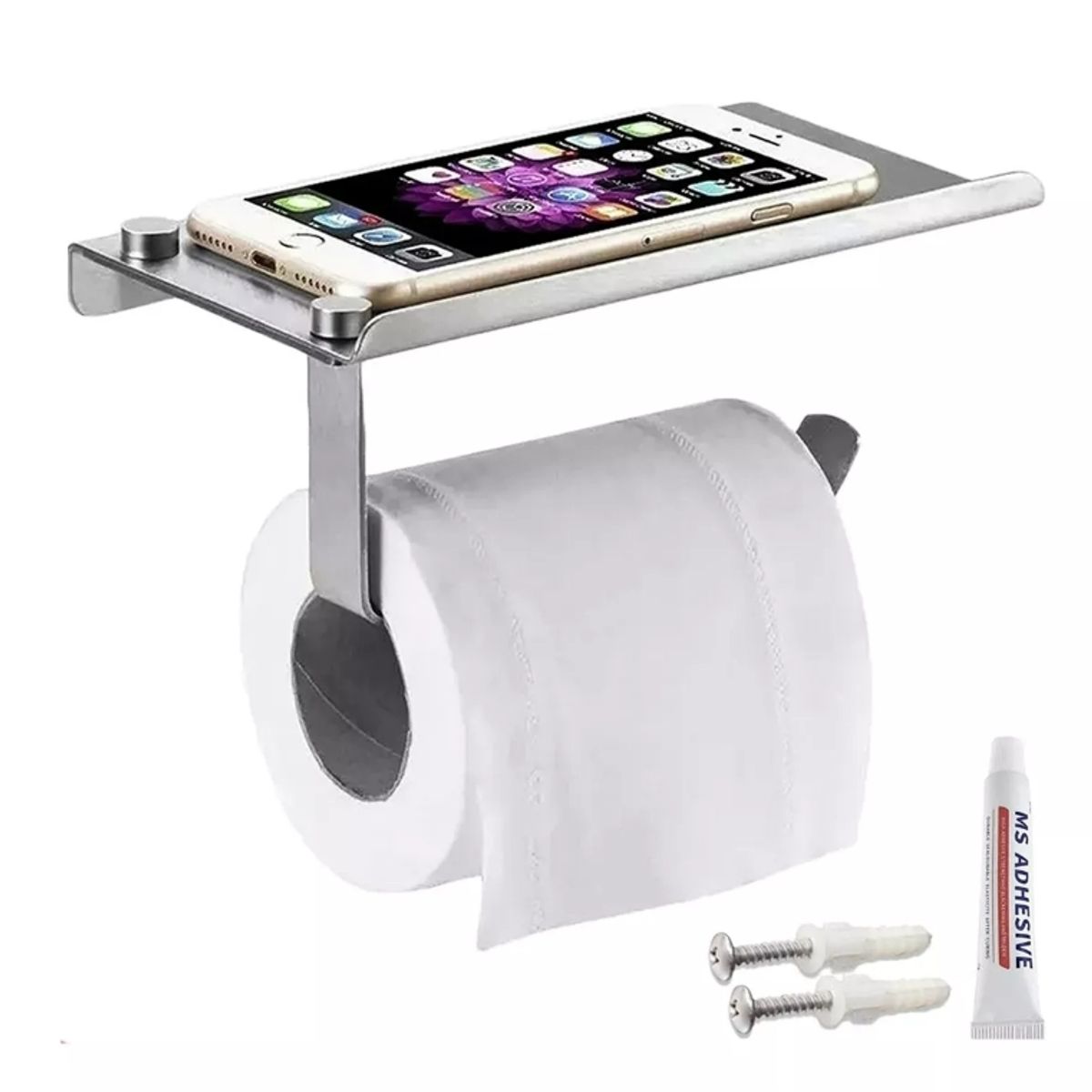 GENERICO - Porta Papel Higiénico Portarrollos Soporte Papel Plateado