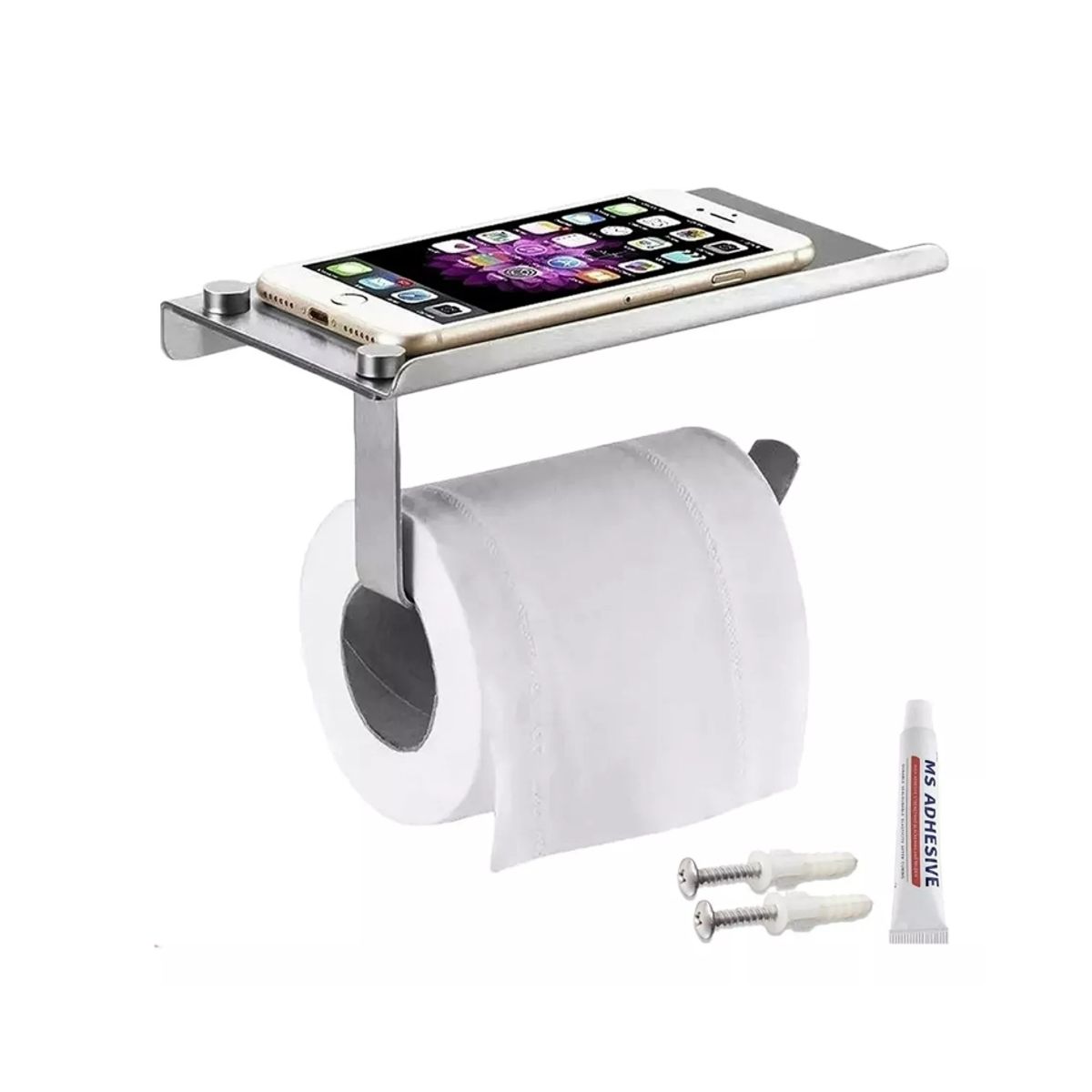 GENERICO - Porta Papel Higiénico Portarrollos Soporte Papel Plateado