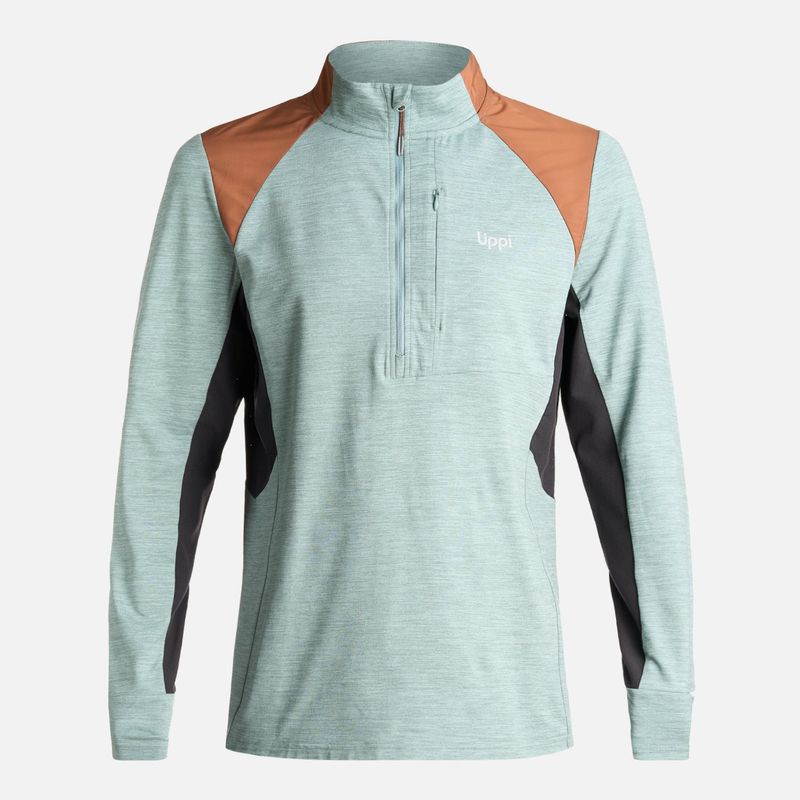LIPPI - Poleron Hombre Egger 1/4 Zip Melange Jade Oscuro Lippi