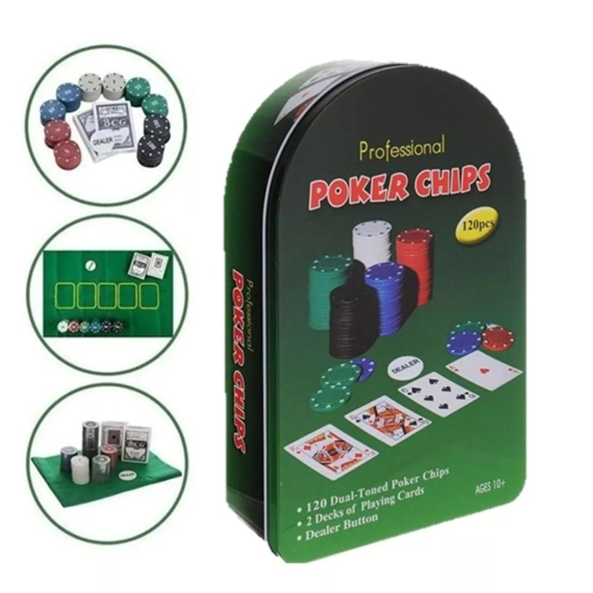 GENERICO - Set Poker Juego De Mesa 120 Fichas Naipes Fichas