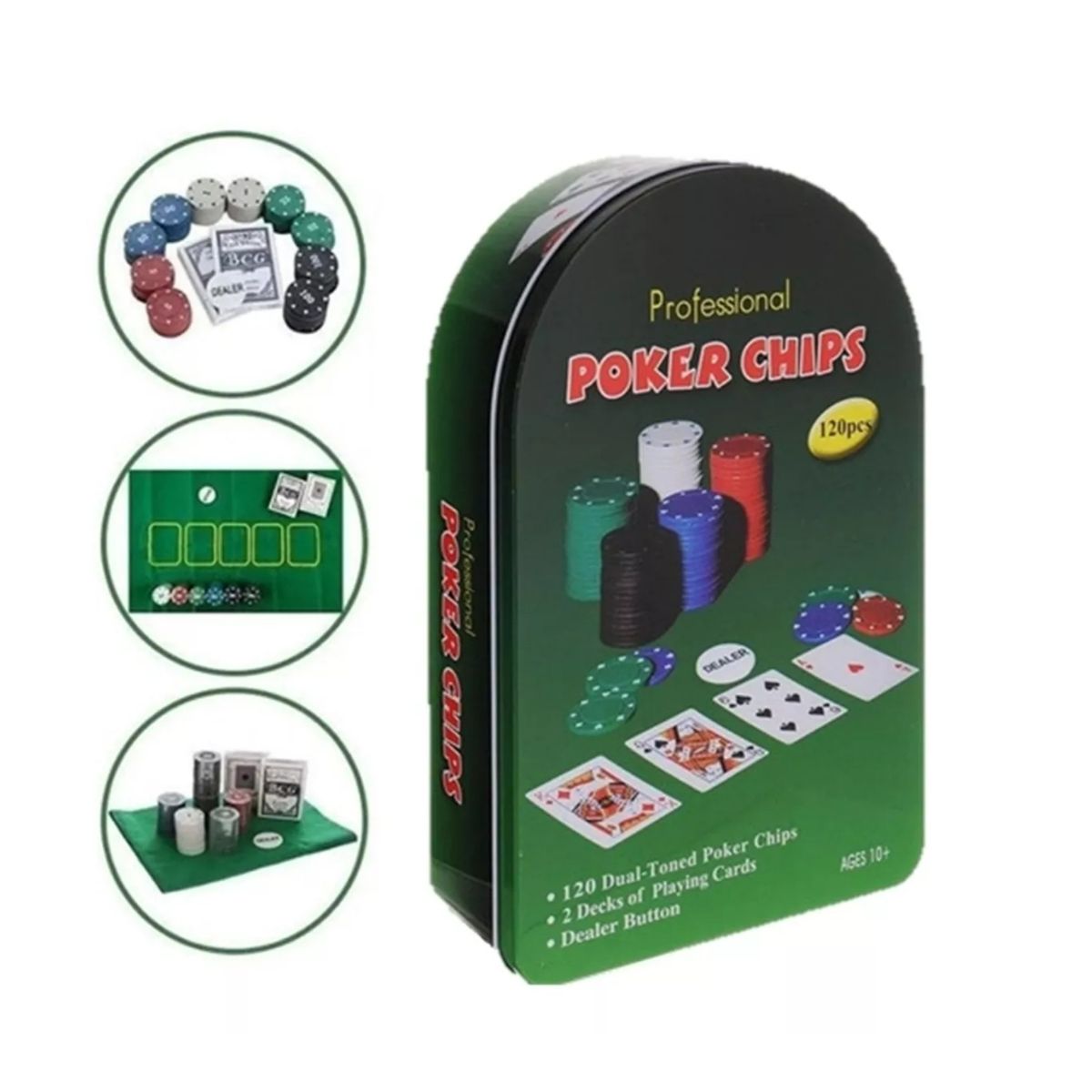 GENERICO - Set Poker Juego De Mesa 120 Fichas Naipes Fichas