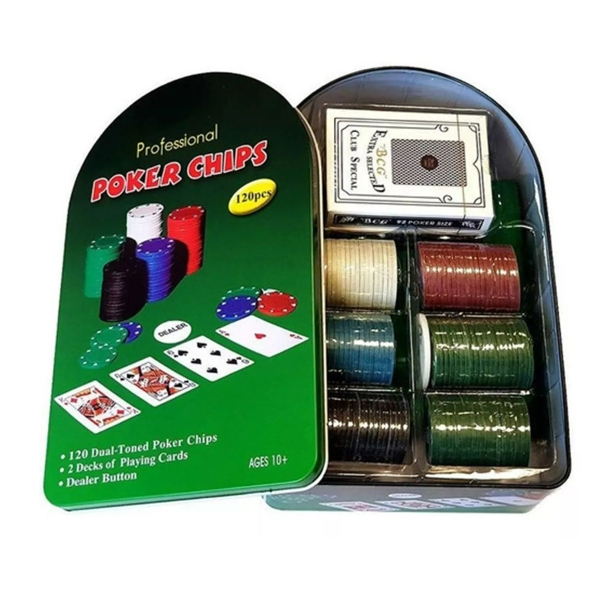 GENERICO - Set Poker Juego De Mesa 120 Fichas Naipes Fichas