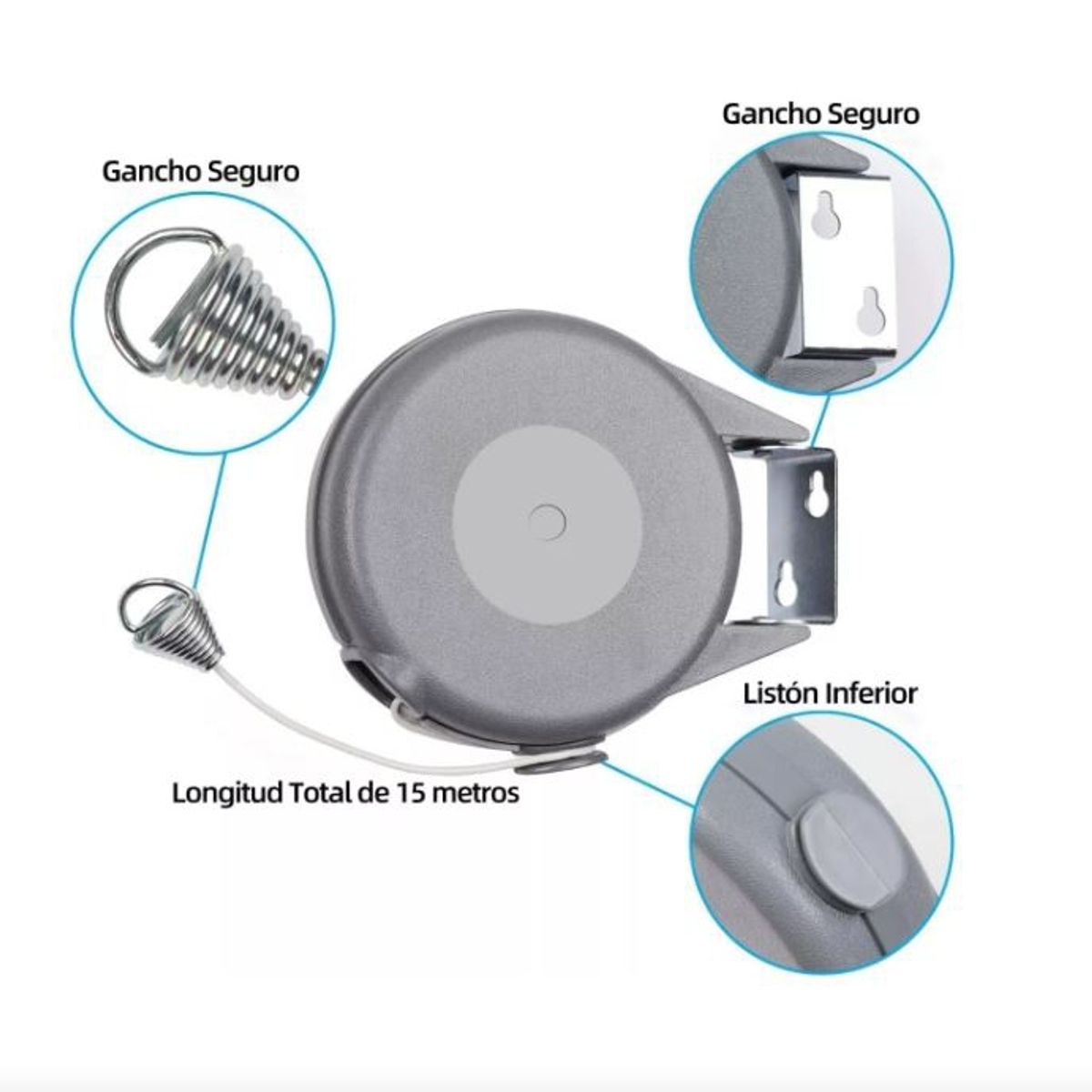 GENERICO - Tendedero Retractil Ropa Colgador Pared Acero Inoxidable 12m