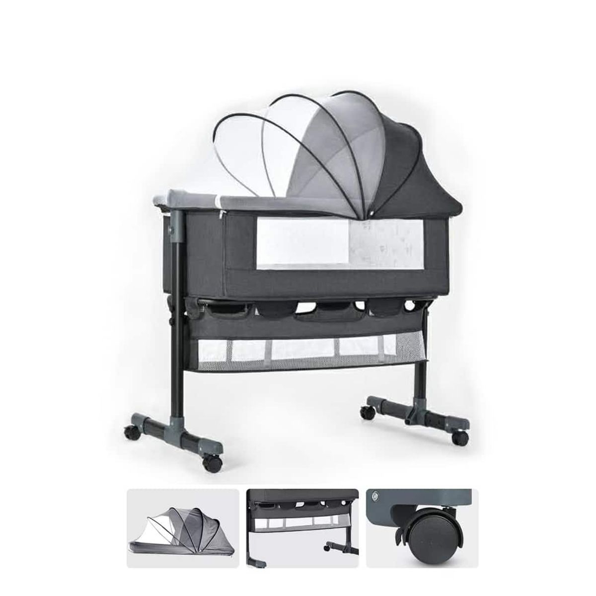 BABYMINE - Cuna Colecho Mecedora Con Ruedas Gris  Babymine