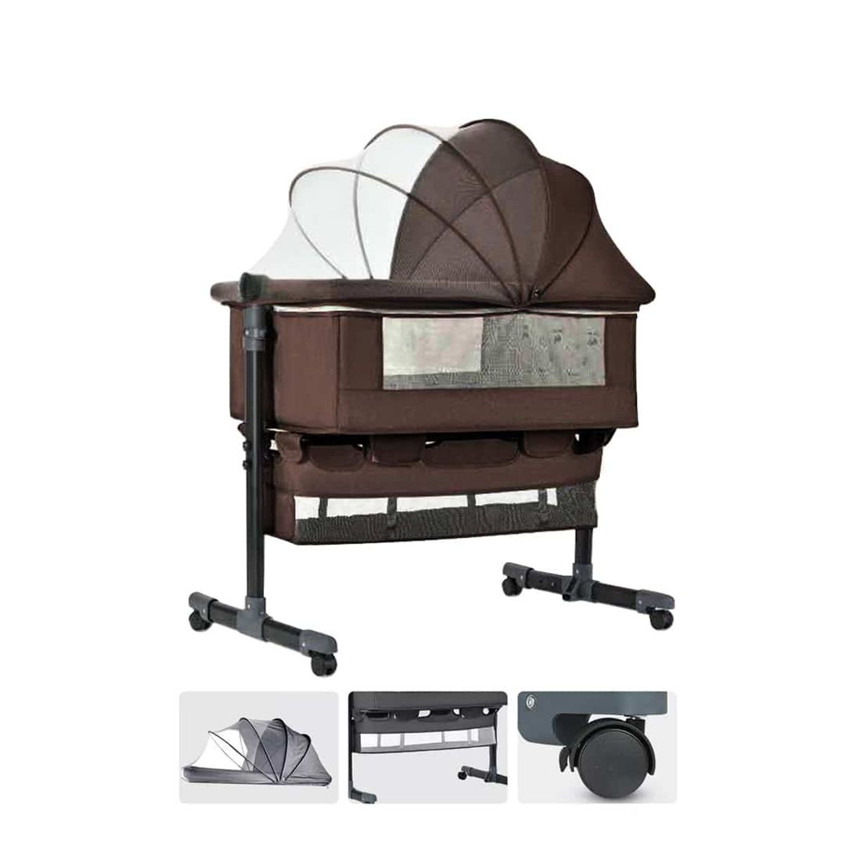 BABYMINE - Cuna Colecho Mecedora Con Ruedas Café  Babymine