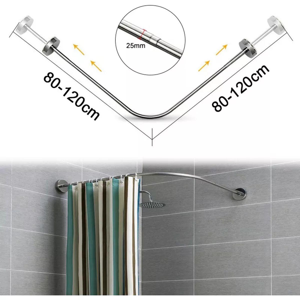 DEKANO - Barra Extensible Cortina De Ducha De Esquina En U 80-120cm