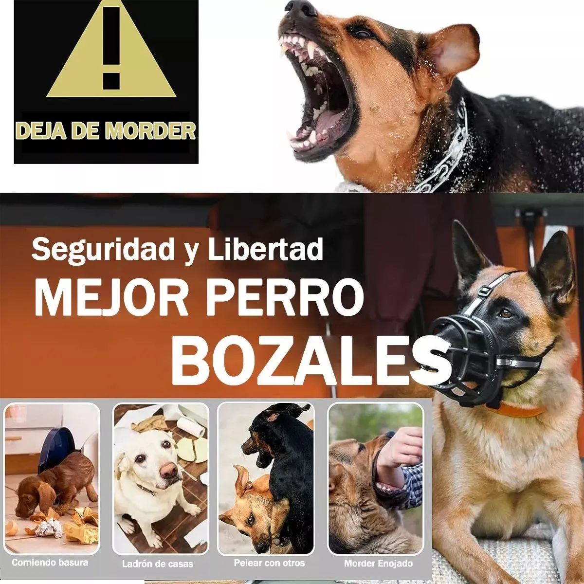 KUANGYE - Bozal Perros Mascotas Grandes Medianos Anti-morder Ajustable