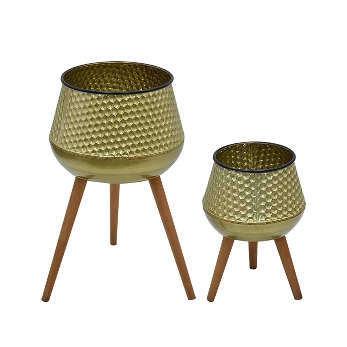GENERICO - Set 2 Maceteros Gold Base Madera