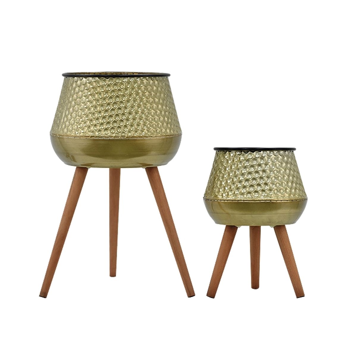 GENERICO - Set 2 Maceteros Gold Base Madera