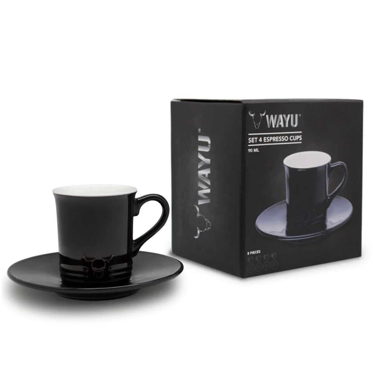 WAYU - Set 4 Tazas Y Platos 90mL Wayu Expresso 8 Piezas Cafe Expresso