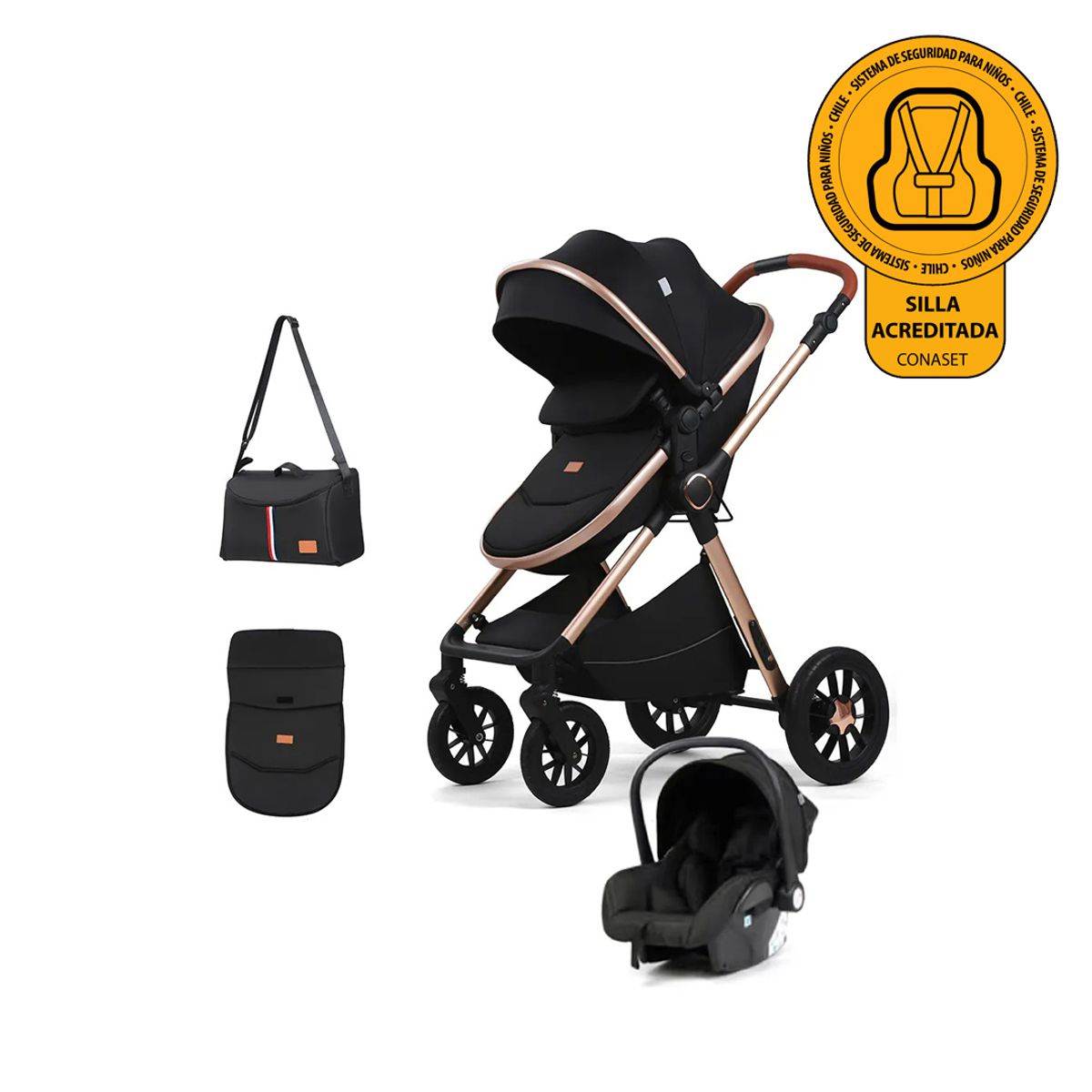 BABYMINE - Coche de Bebé Silla Nido Bolso y Cubre Pies Negro