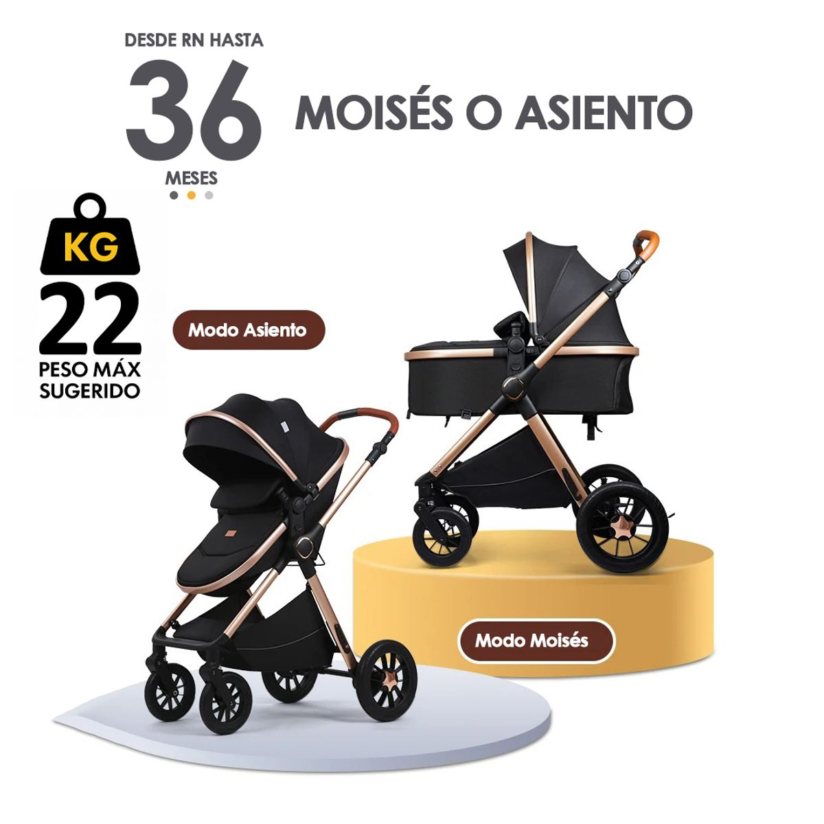 BABYMINE - Coche de Bebé Silla Nido Bolso y Cubre Pies Negro