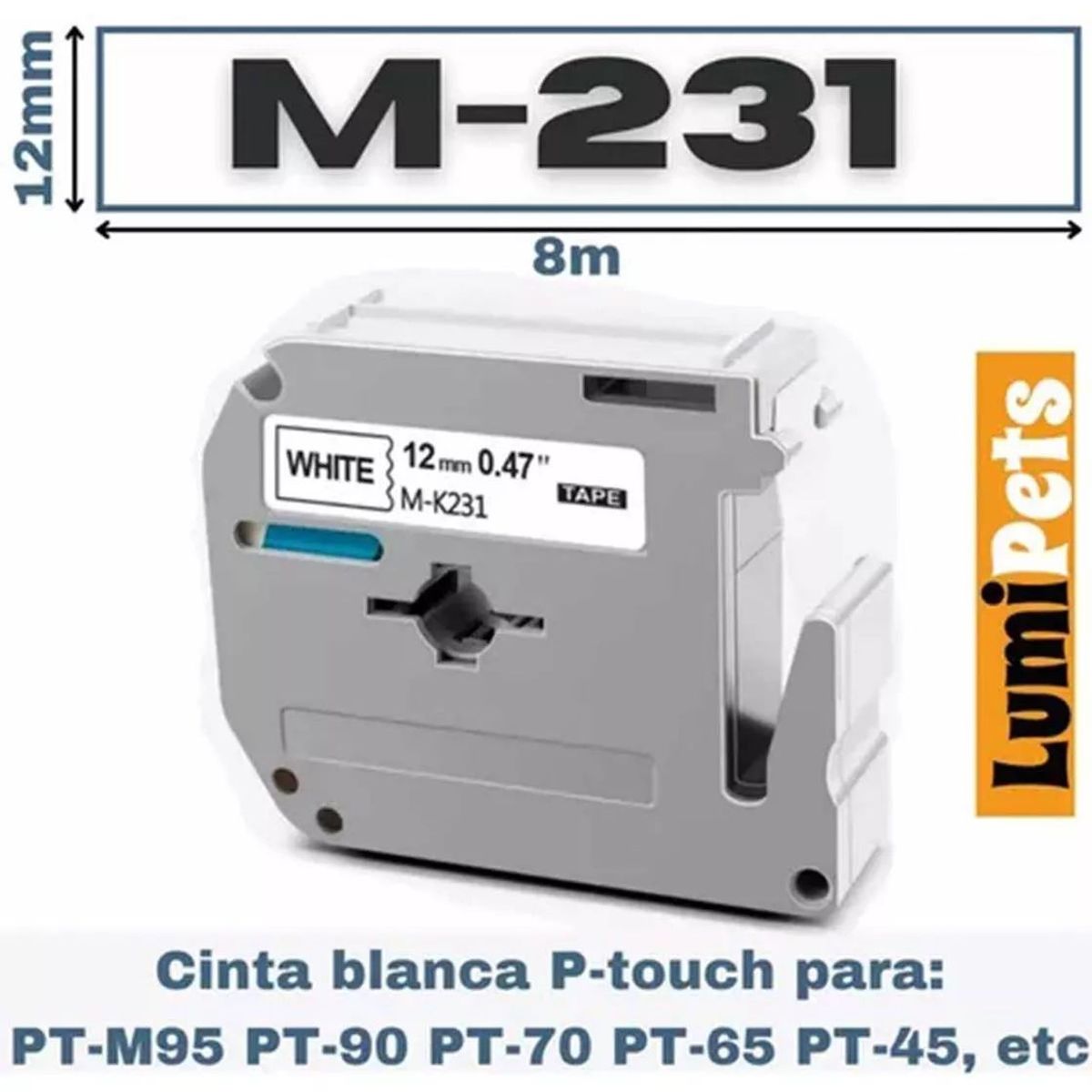 KUANGYE - Cinta M-231 Para Rotuladora Brother Modelo Pt 12mm X 8m