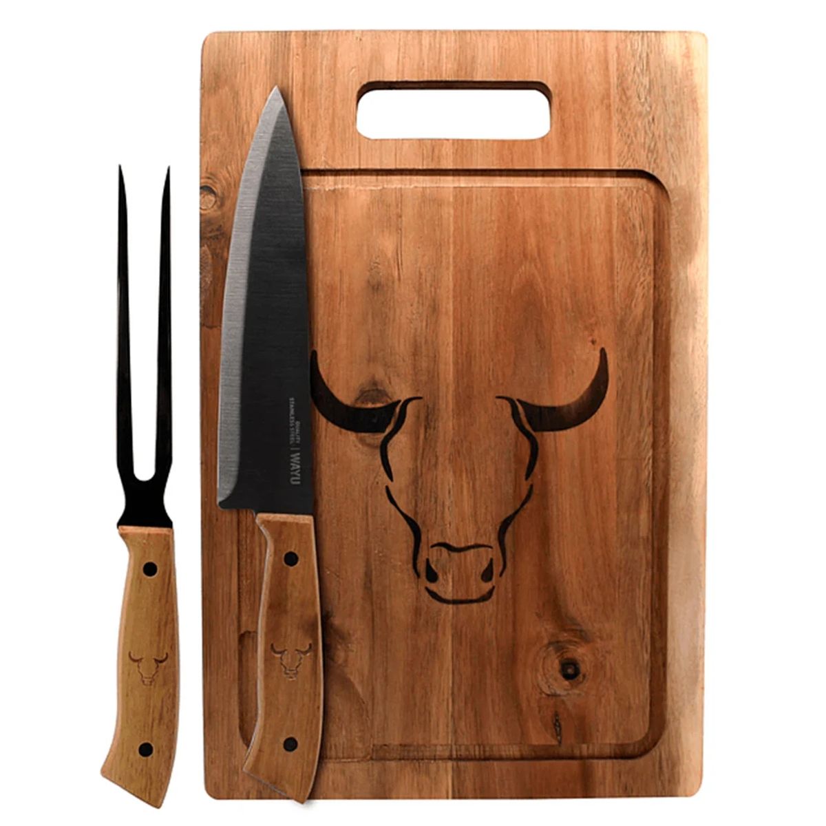 WAYU - Set Parrillero Tabla + Cuchillo Y Pincho Wayu Asado Parrilla
