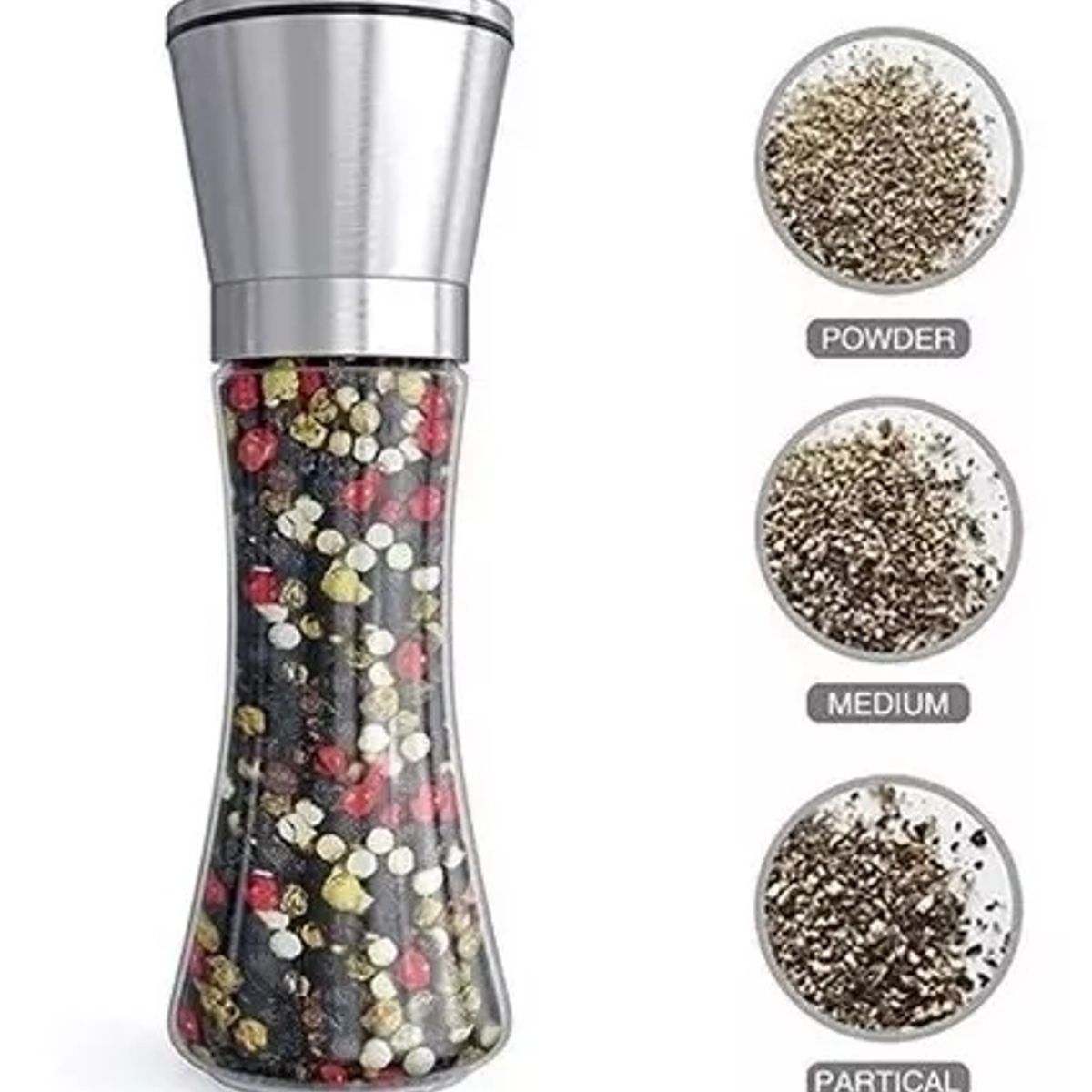 GENERICO - Pack 3 Molinillo Pimetero Salero Moledor Vidrio Gr