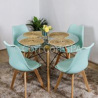 Comedor Mesa Eames Vidrio 80 cm + 4 Sillas Tulip menta