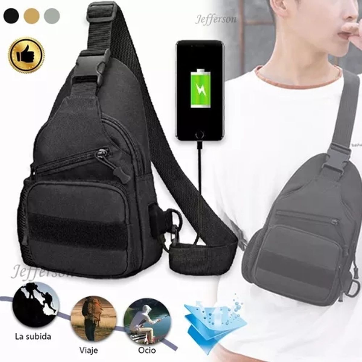 GENERICO - Bolso Banano Táctico Cruzado Bandolero Militar Carga Usb