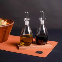 WAYU - Set 2 Alcuza Vidrio Con Base Madera Cocina Accesorios