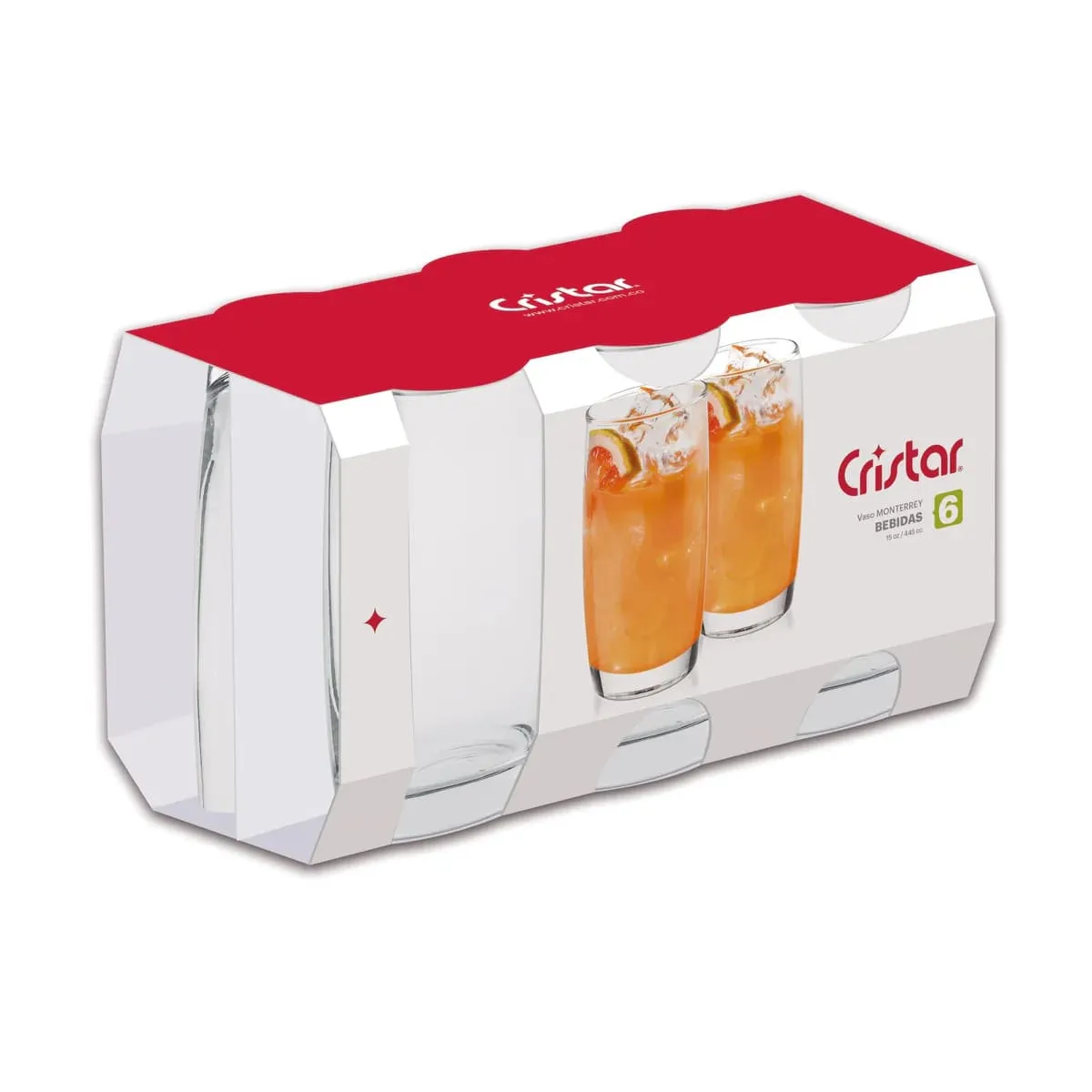 CRISTAR - Set 6 Vasos Altos Modelo Monterrey Transparente De 445mL