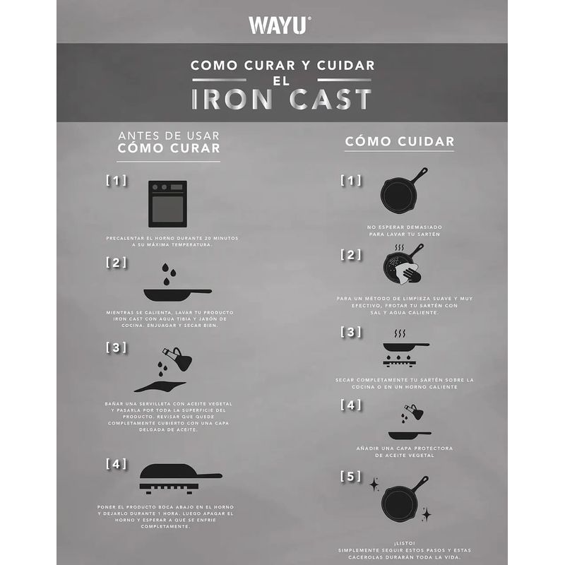WAYU - Sarten Cuadrado Wayu Iron Cast 24cm Resiste Alta Temperaturas