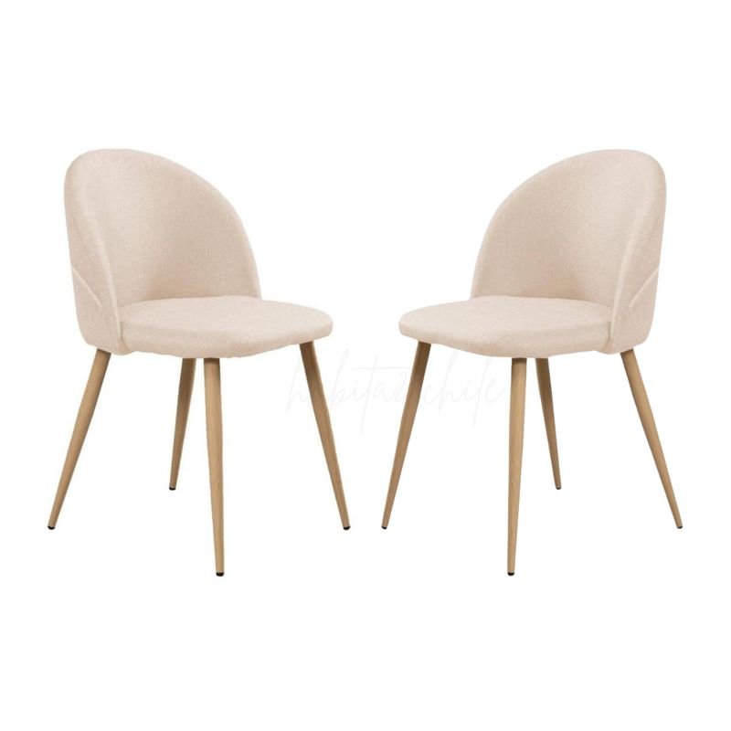 GENERICO - Pack de 2 Sillas estilo nórdico tapiz lino - Beige