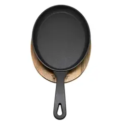 WAYU - Sartén Ovalado Hierro Fundido Con Base Madera Fierro