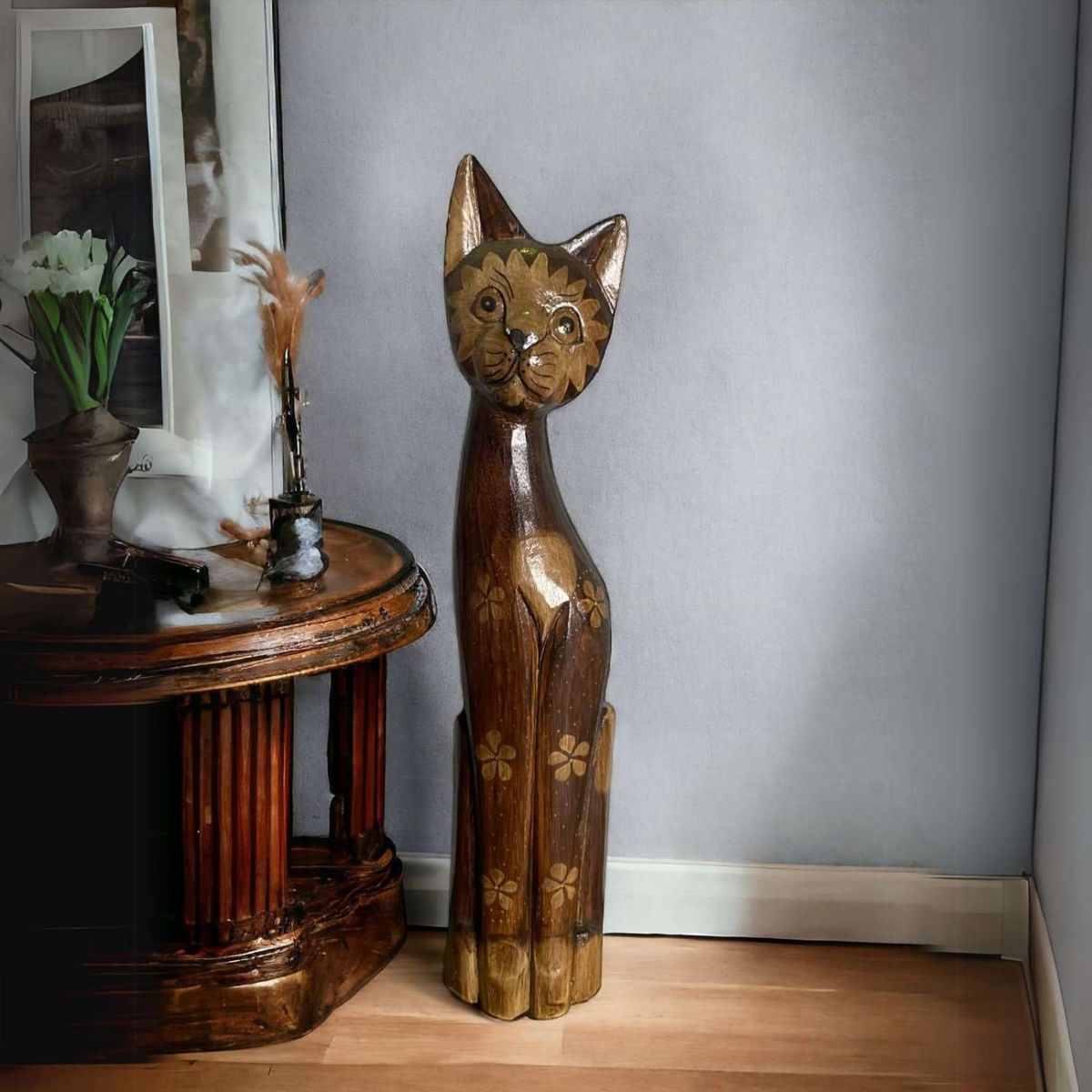 Gato madera artesanal  60 cm café oscuro, marca HOME ESSENTIALS - Foto 2