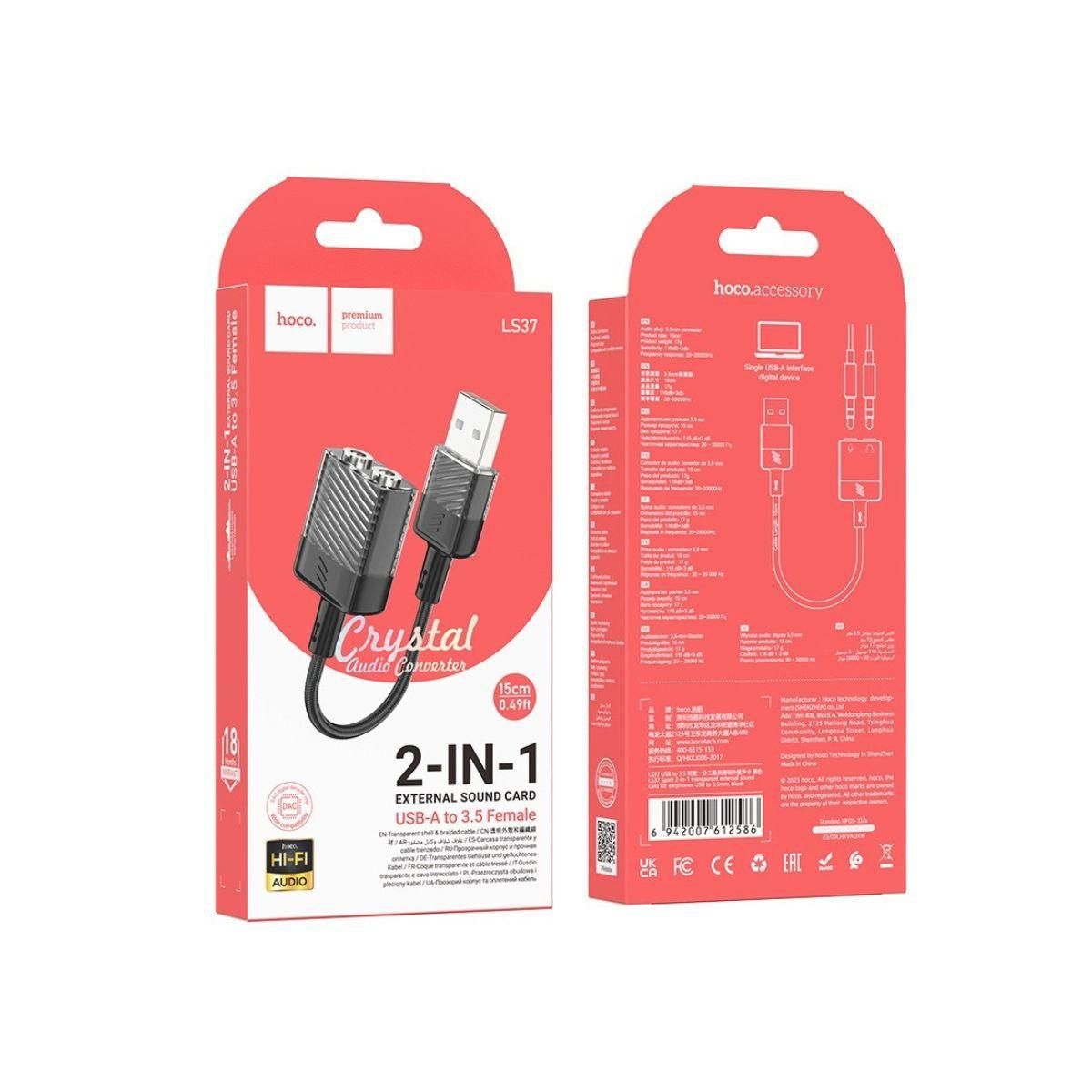 HOCO - ADAPTADOR USB A JACK DUAL NEGRO HOCO