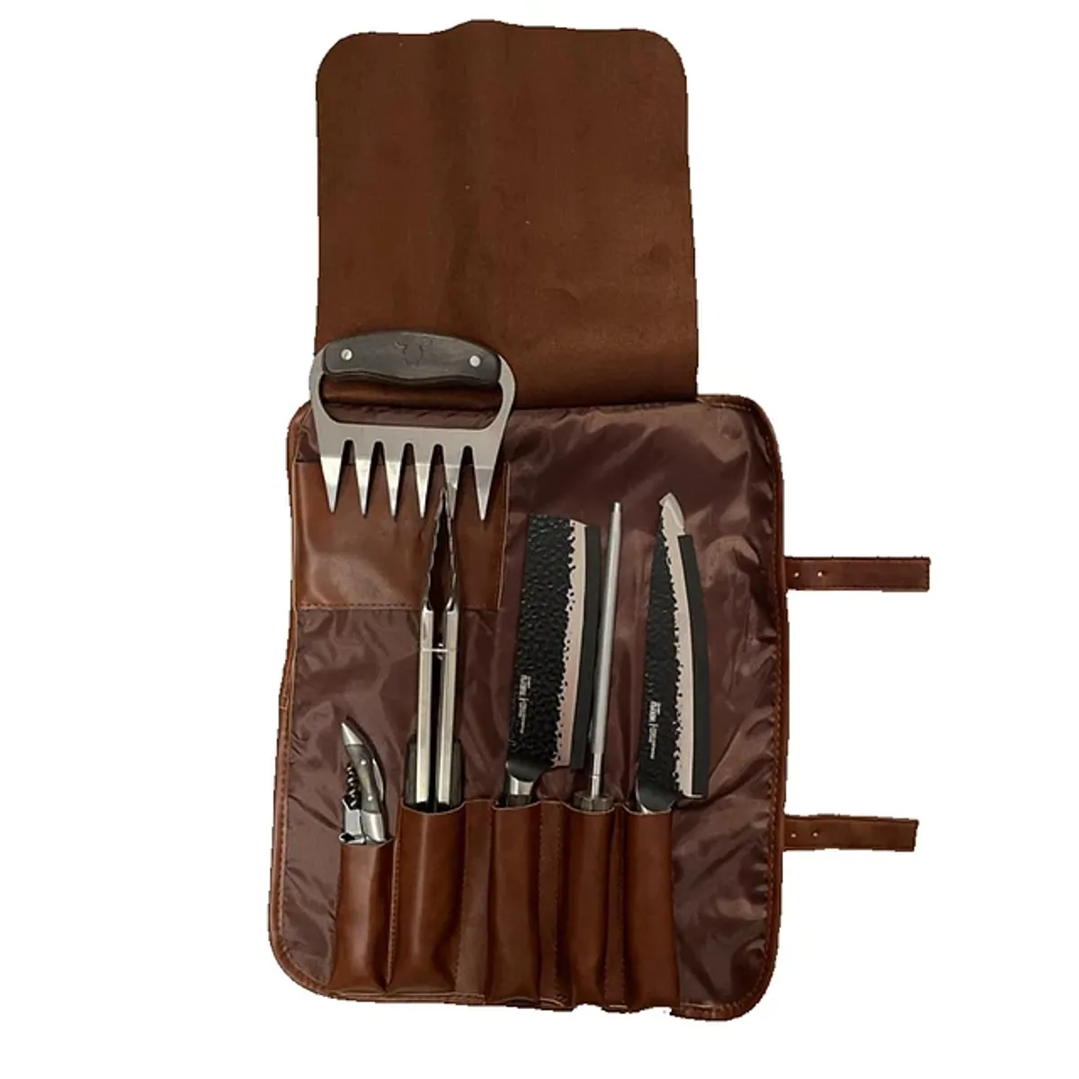WAYU - Set Parrillero Asado Profesional Cuero Premium Wayu 6 Piezas