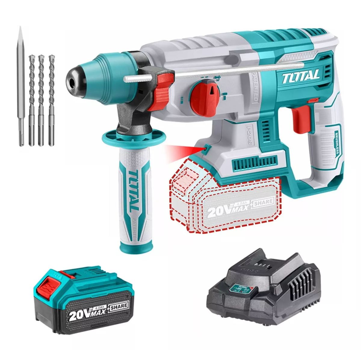 TOTAL TOOLS - Rotomartillo 20v Sds Plus Bat + Cargador Total TRHLI2022842