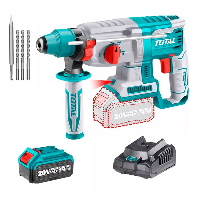 TOTAL TOOLS - Rotomartillo 20v Sds Plus Bat + Cargador Total Trhli20228