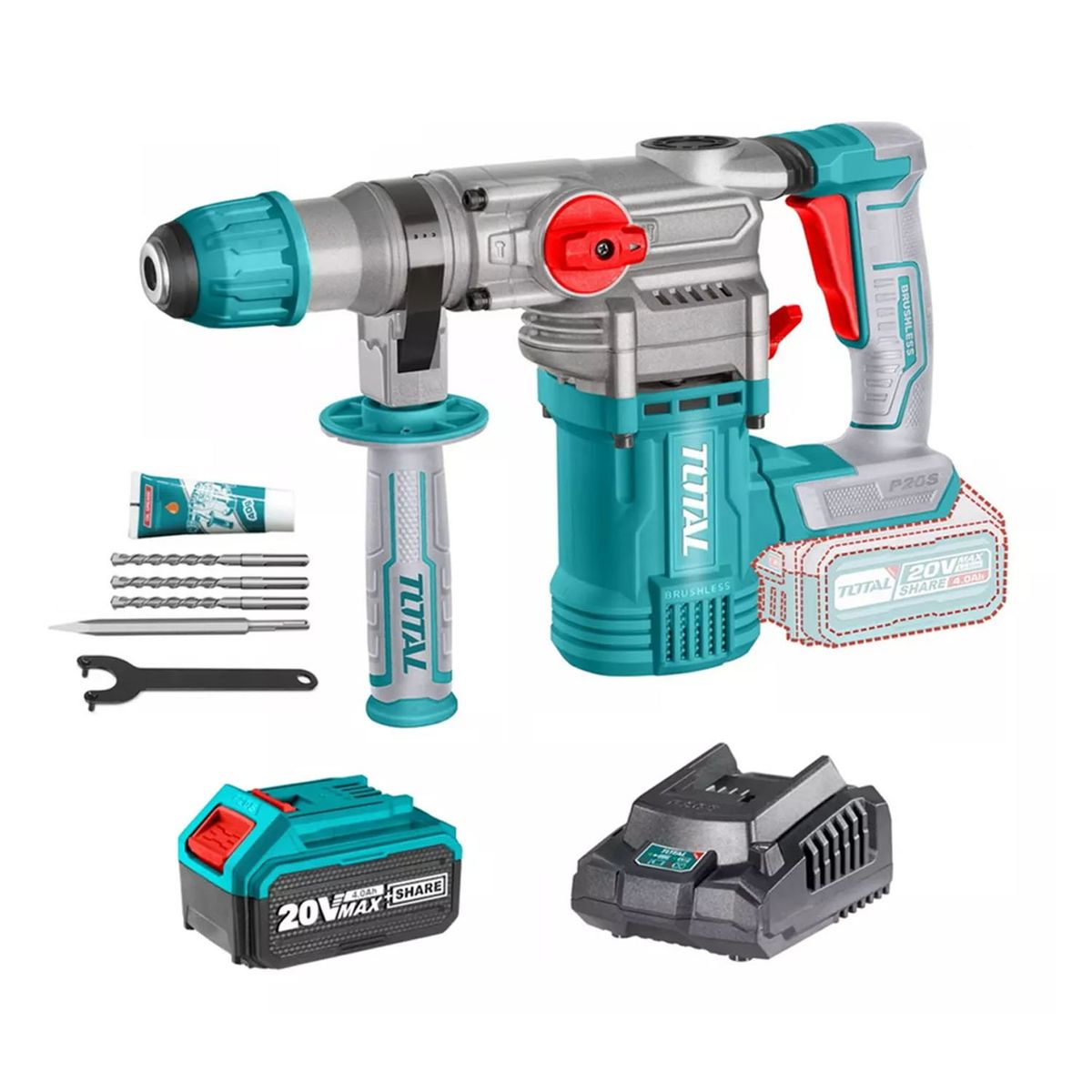 TOTAL TOOLS - Rotomartillo Sds Plus 20v Bat + Cargador Total TRHLI2028842