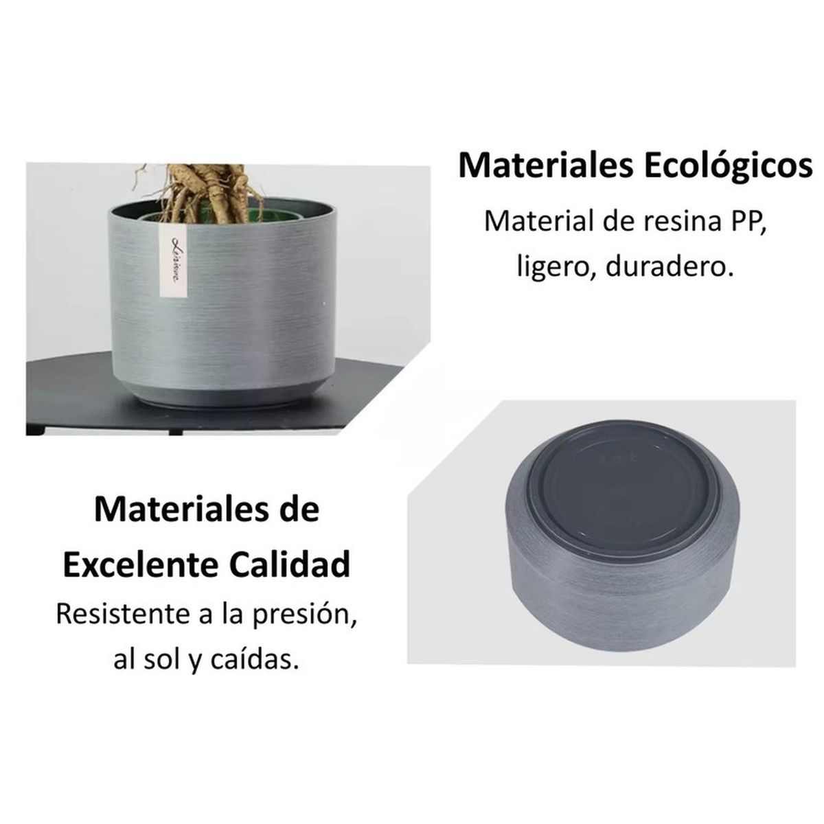 MOBII - Macetero Grande Plastico Resistente Simil Piedra 43X43X43Cm.