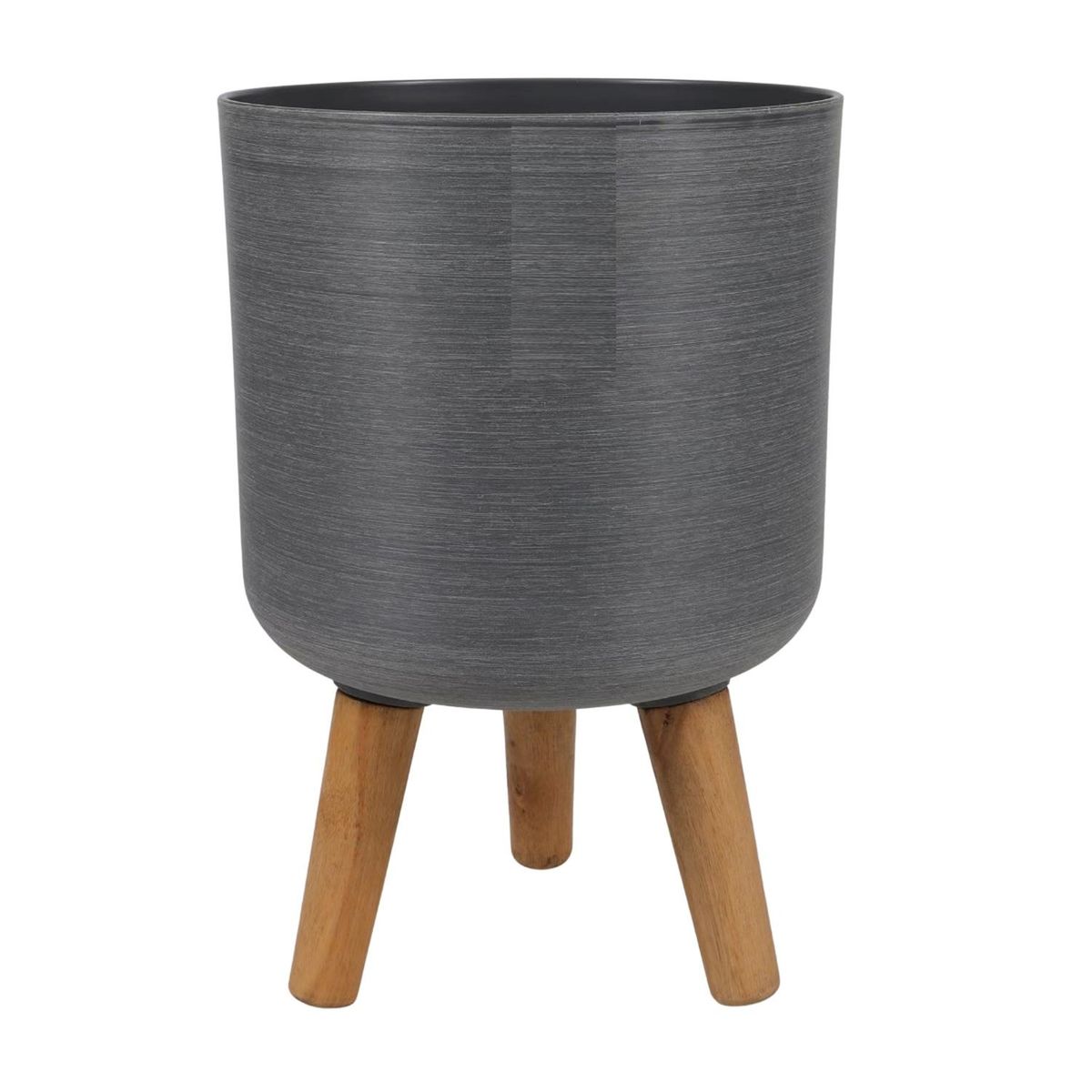 MOBII - Macetero Grande Simil Piedra. Patas Madera 46X36X36 Cm.