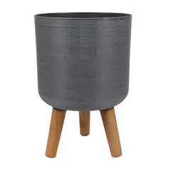 MOBII - Macetero Grande Simil Piedra. Patas Madera 46x36x36 cm.