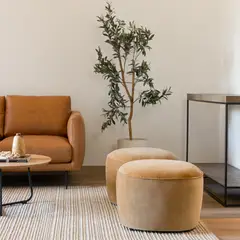 AMOBLE - Pouf Lazario Velvet Pardo Amoblé