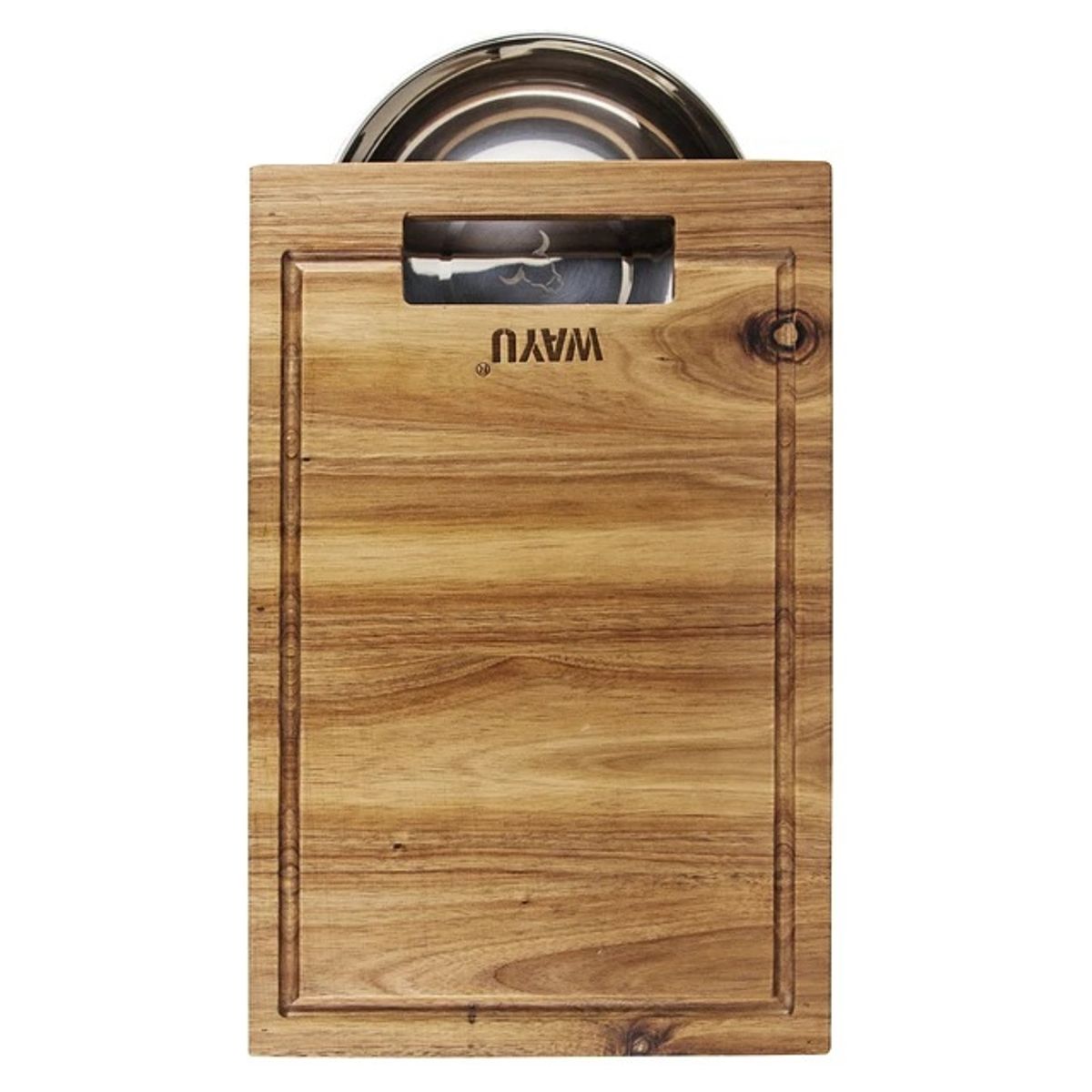 WAYU - Tabla de Madera Acacia con Bowl de Acero Circular Wayu Cocina