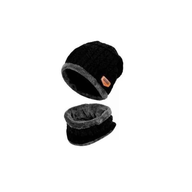 OMAS - Conjunto Gorro Y Cuello De Lana NEGRO - Invierno - Escolar