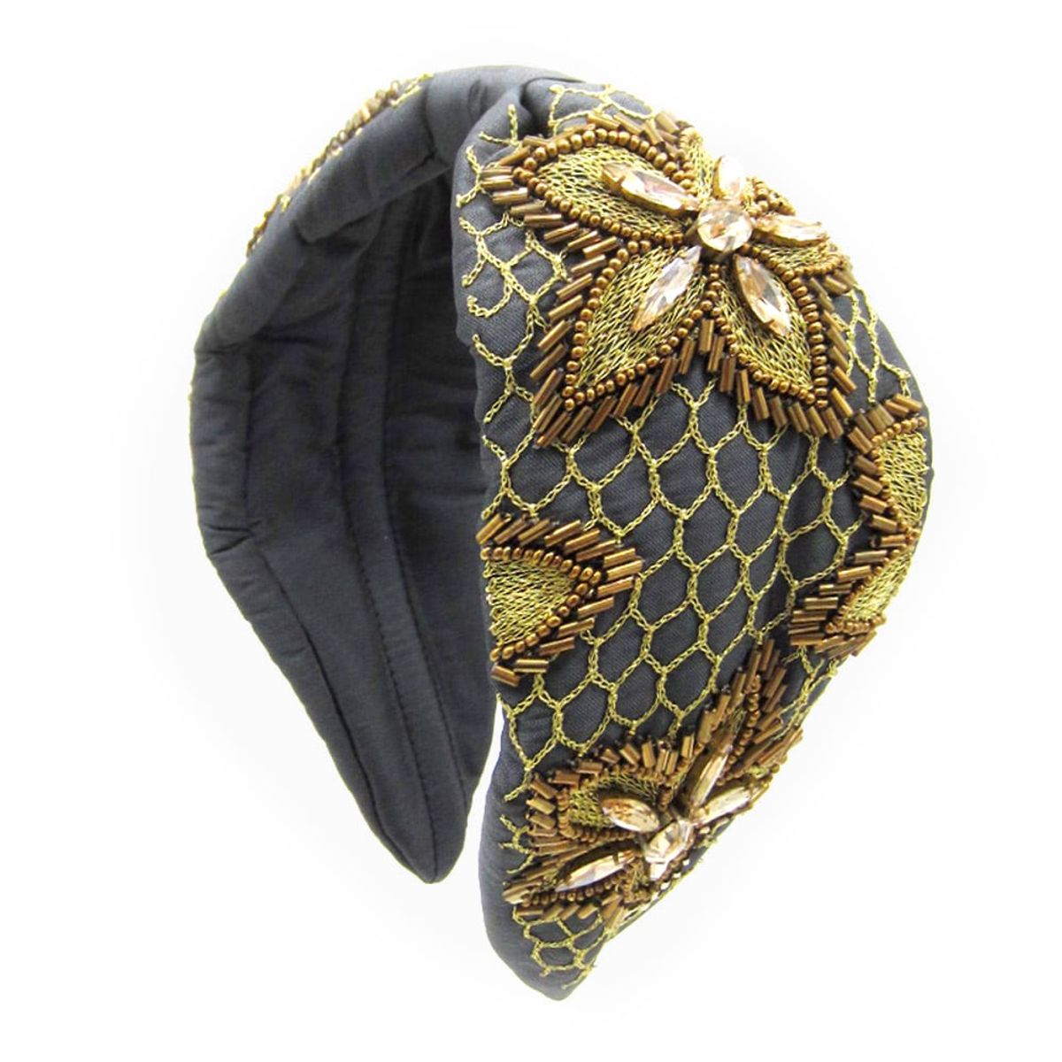 VANE COLLECTION - Cintillo blando bordado a mano gris dorado