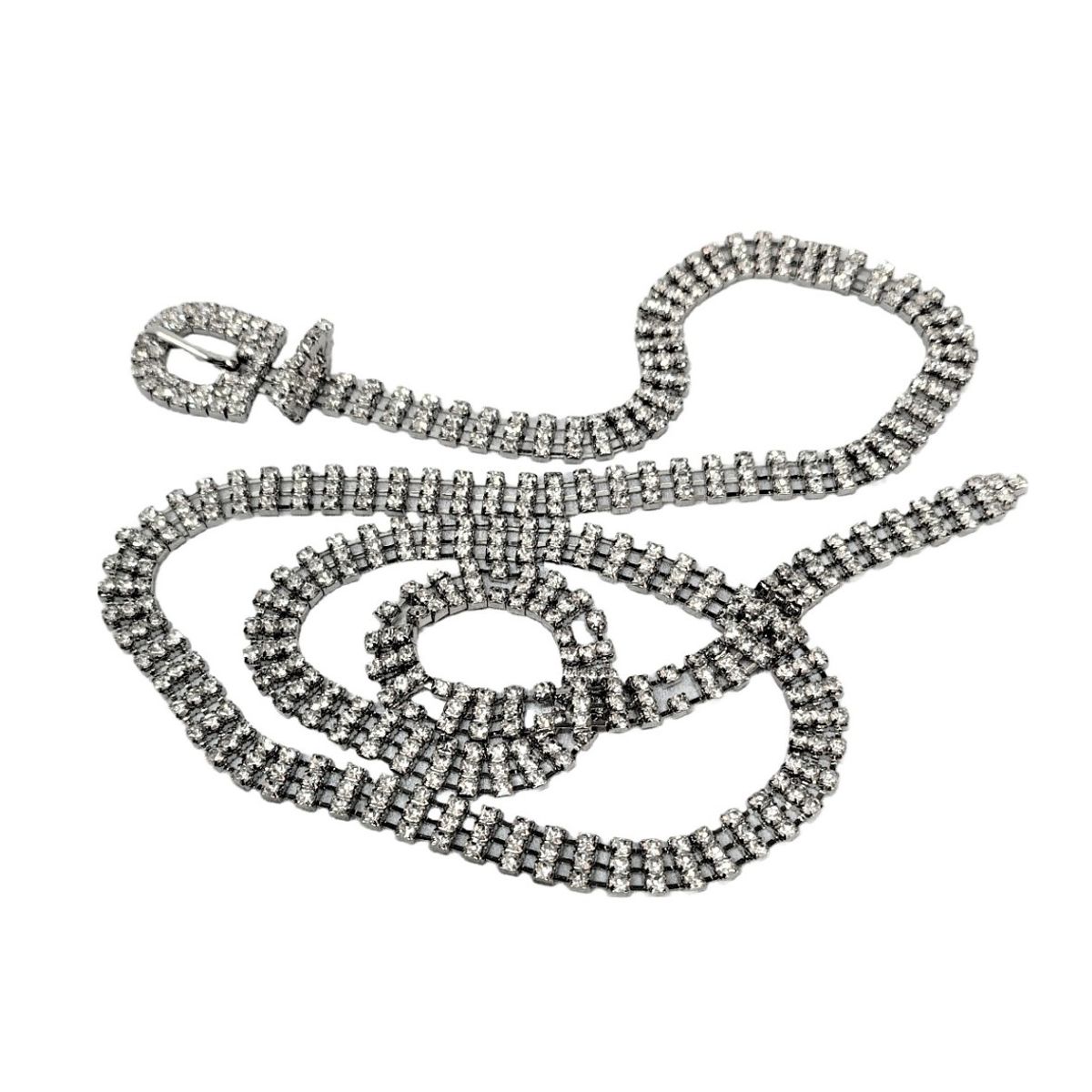 VANE COLLECTION - Cinturón mujer ajustable tejido cadena cristales blancos