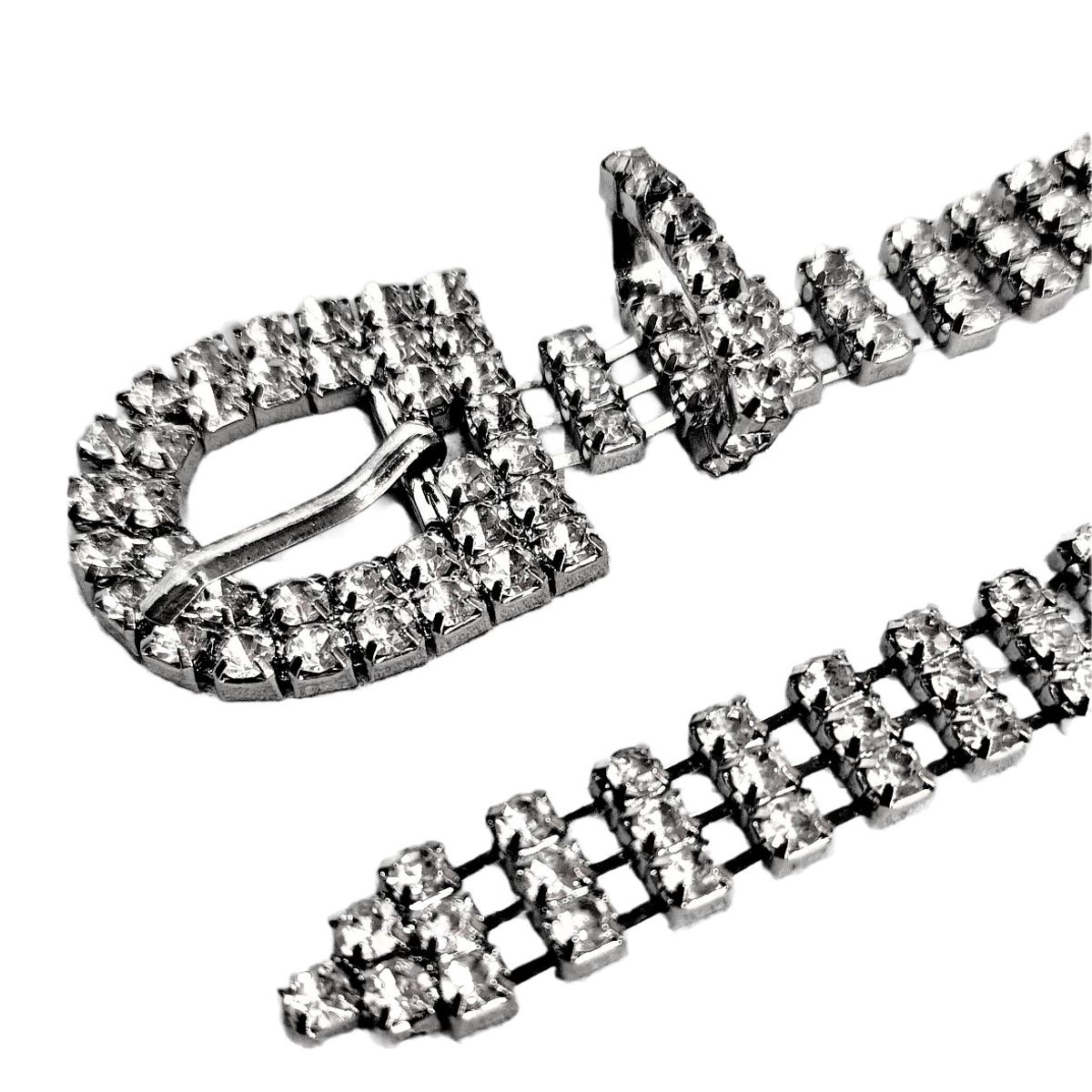 VANE COLLECTION - Cinturón mujer ajustable tejido cadena cristales blancos