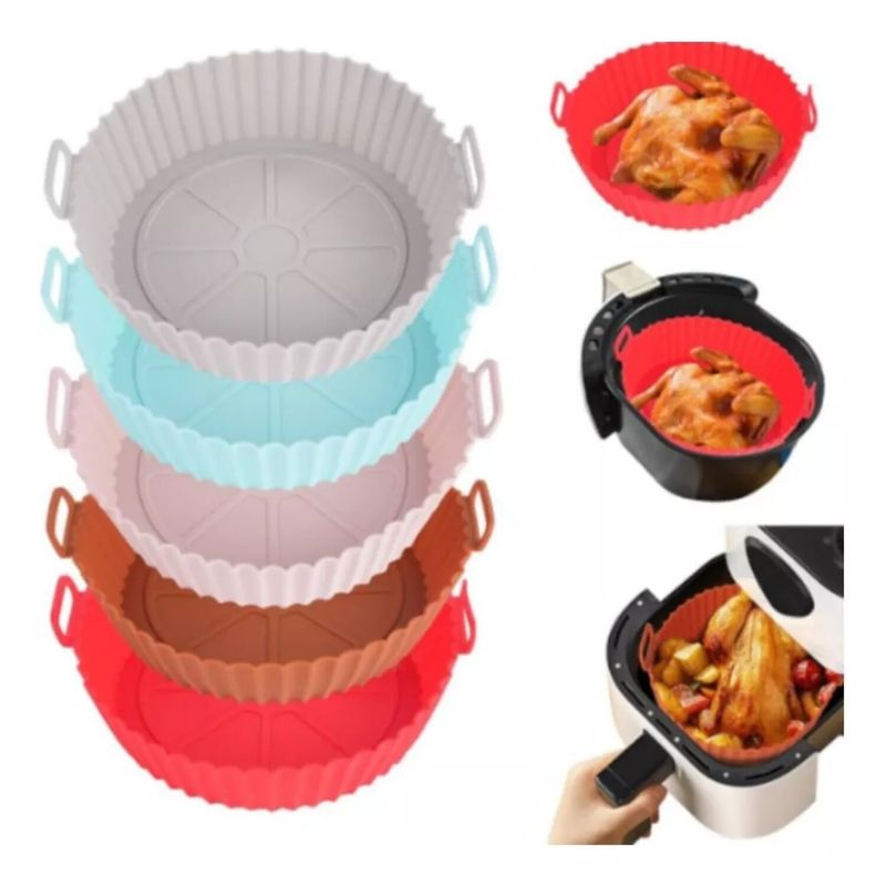 GENERICO - Set X2 Bandeja Silicona Freidora Aire Redonda Airfryer Vari