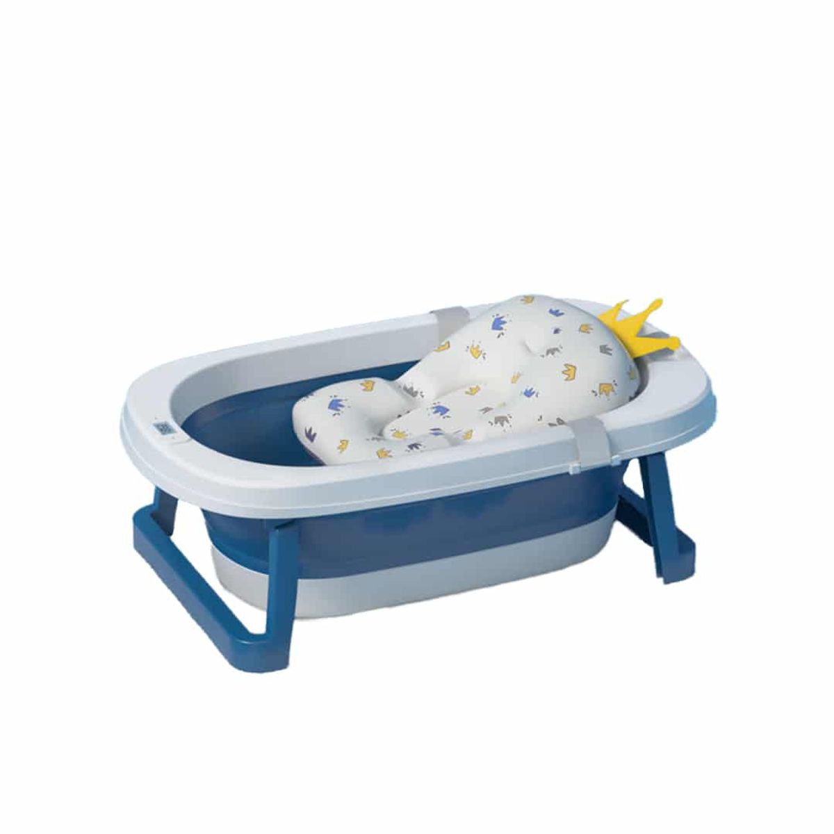 BABYMINE - Bañera Plegable Bebé Con Termometro y Cojín Azul BABYMINE