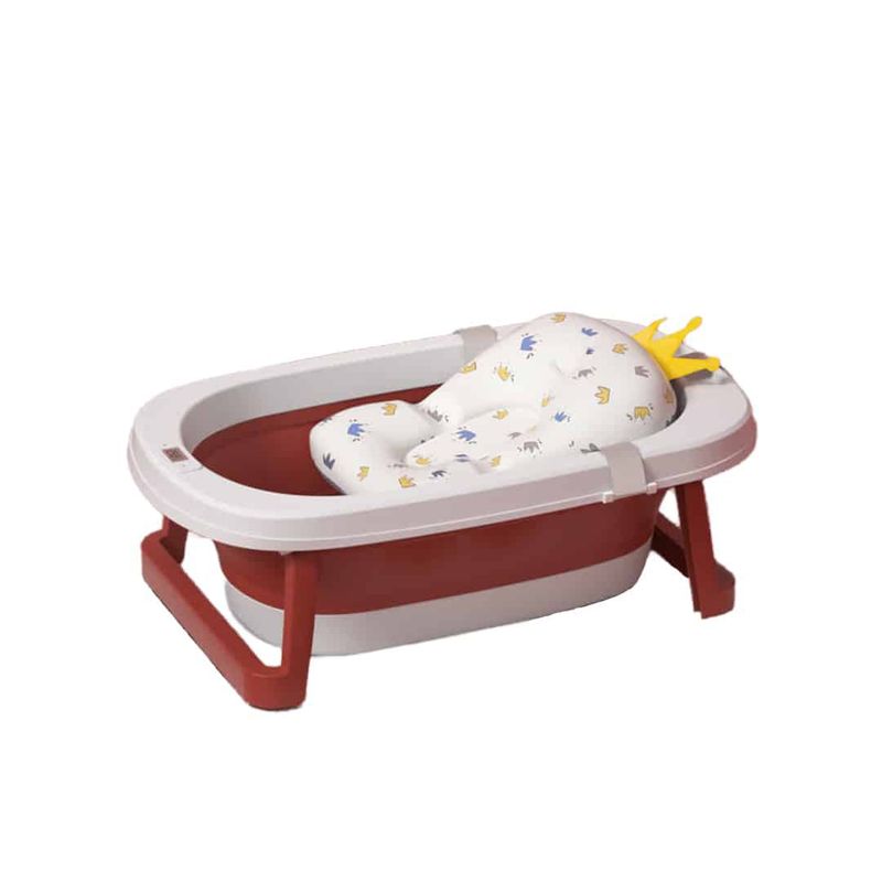 BABYMINE - Bañera Plegable Bebé Con Termometro y Cojín Rojo BABYMINE
